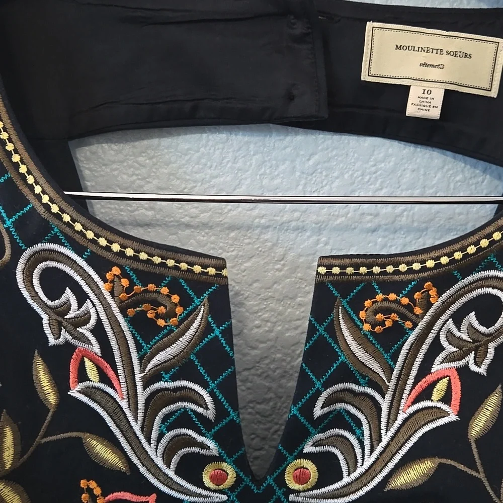 Anthropologie Moulinette Soeurs Embroidered Perennial Dress Black Floral Sz 10 - Picture 8 of 14